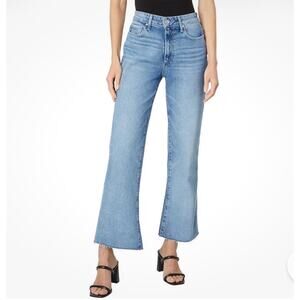 Paige Leenah Ankle Jeans Size 28 Wide Leg Raw Hem Light Wash Designer Stretch